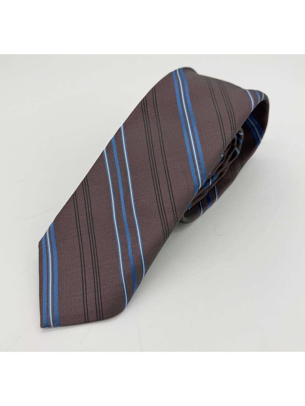 VTG Christian Dior Monsieur Brown Blue Striped Silk Necktie Canada Made Luxury